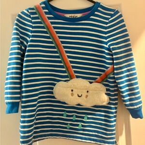 Mini Boden Blue Kids Long-Sleeve tunic sweater with Cloud zip pocket